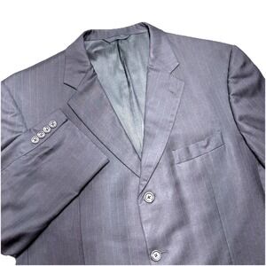 Burberry London Kensington Blazer 44R Navy Blue Pinstripe Wool Cashmere USA Made